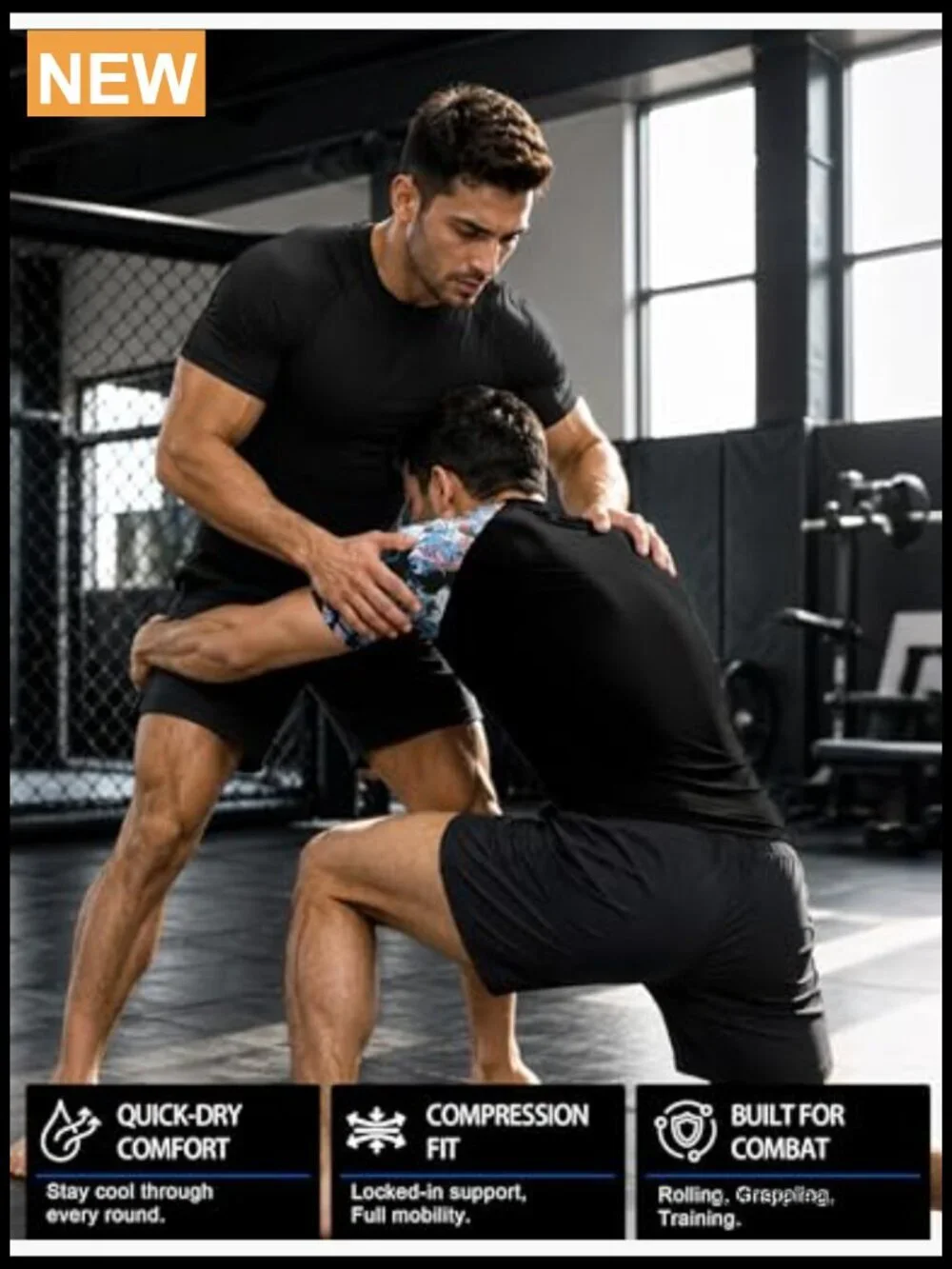 Men's BJJ Rash Guard Short Sleeve UPF 50+ Compression Swim Shirt for MMA No Gi